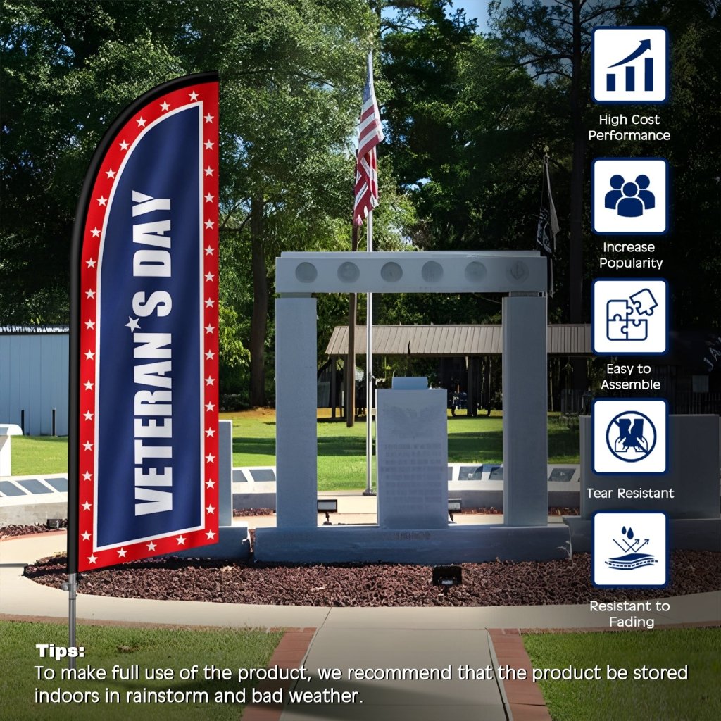 8FT Veterans Day Swooper Flag Kit, Weather - Resistant Polyester Feather Banner