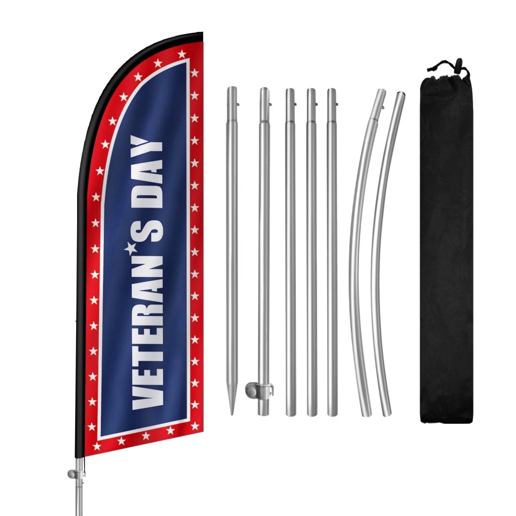 8FT Veterans Day Swooper Flag Kit, Weather - Resistant Polyester Feather Banner