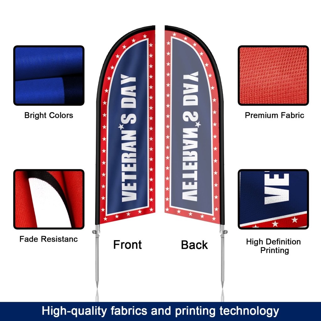 8FT Veterans Day Swooper Flag Kit, Weather - Resistant Polyester Feather Banner