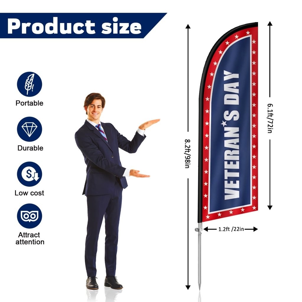 8FT Veterans Day Swooper Flag Kit, Weather - Resistant Polyester Feather Banner