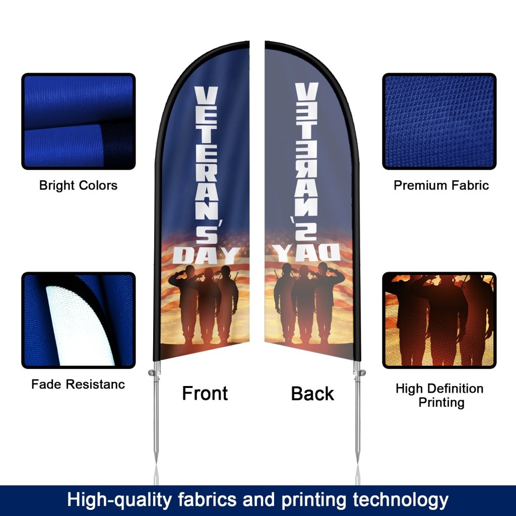 8FT Veterans Day Vertical Feather Flag, Outdoor Swooper Banner Kit