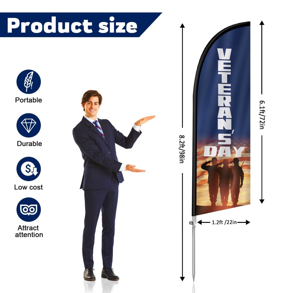 8FT Veterans Day Vertical Feather Flag, Outdoor Swooper Banner Kit