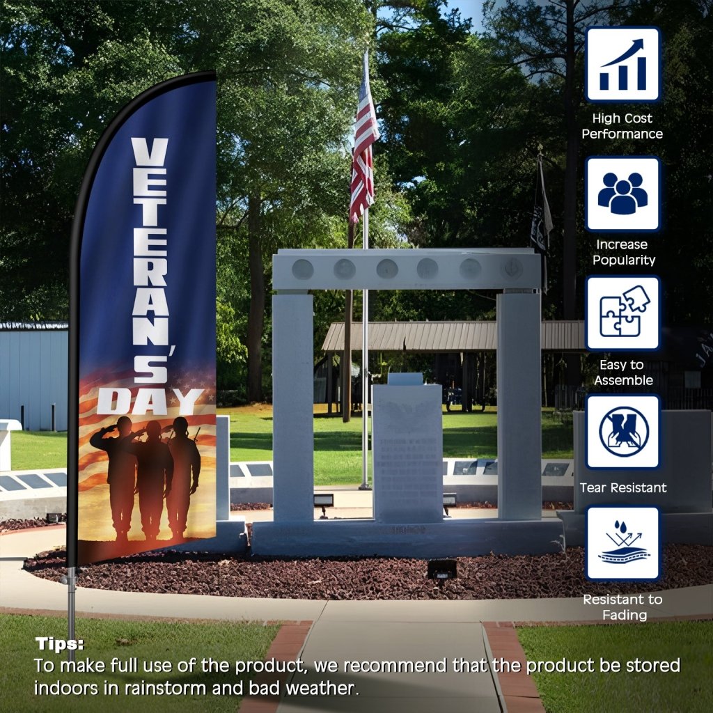8FT Veterans Day Vertical Feather Flag, Outdoor Swooper Banner Kit