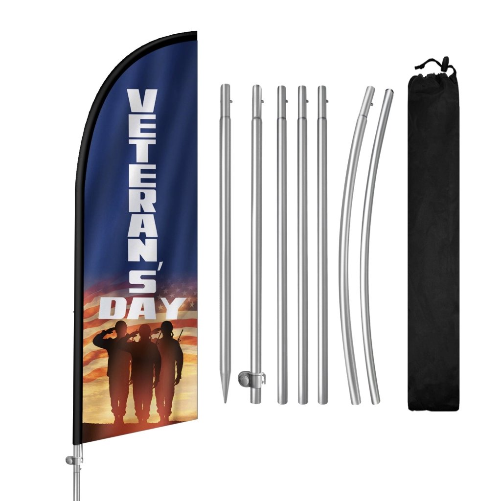 8FT Veterans Day Vertical Feather Flag, Outdoor Swooper Banner Kit