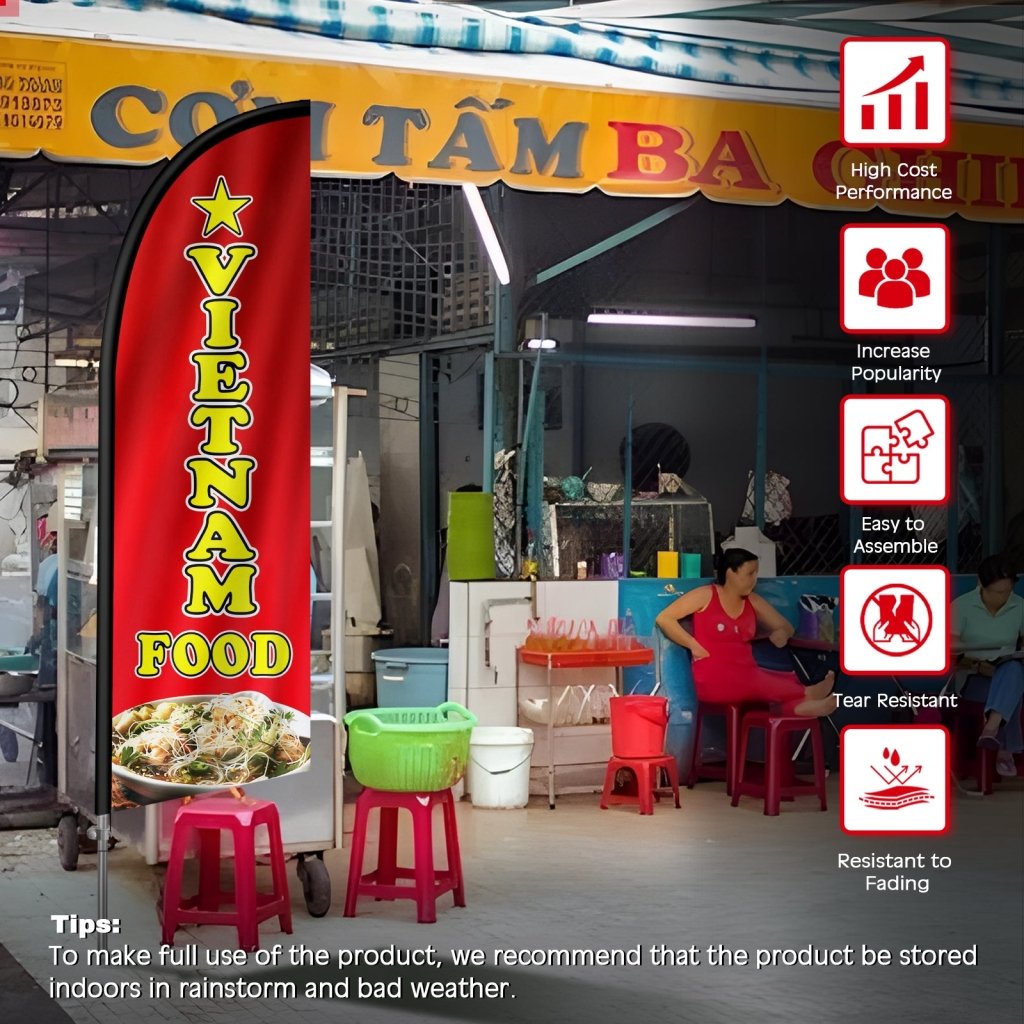 8FT Vietnam Food Feather Flag with Stainless Steel Pole Kit(2m flag set)