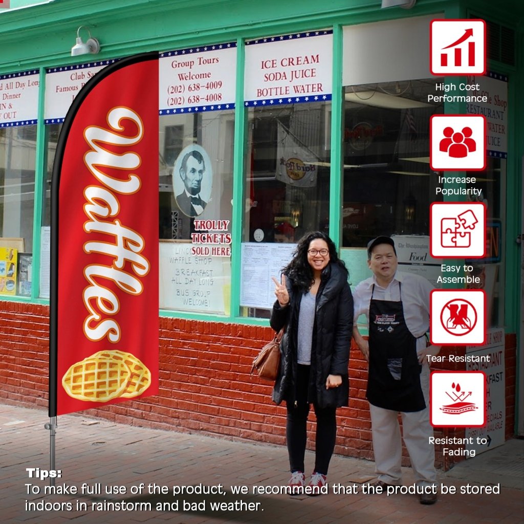 8FT Waffles Red Feather Flag with Stainless Steel Pole Kit(2m flag set)