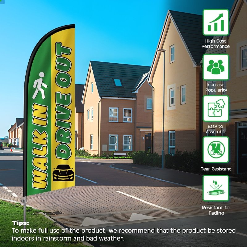 8FT Walk In Drive Out Banner Feather Flag with Stainless Steel Pole Kit(2m flag set)
