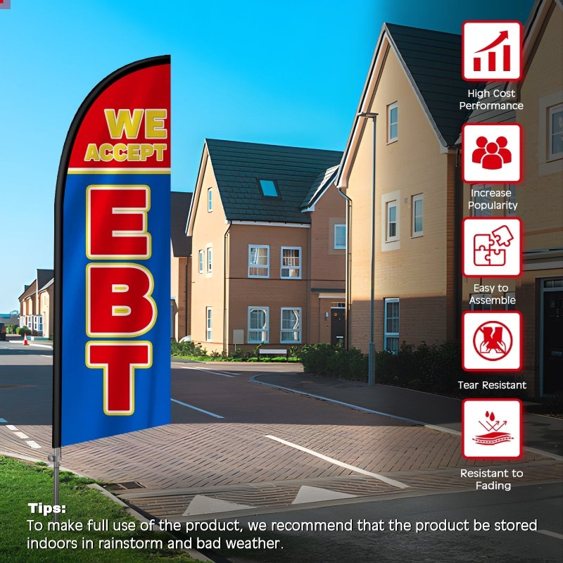 8FT We Accept Ebt Banner Feather Flag with Stainless Steel Pole Kit(2m flag set)