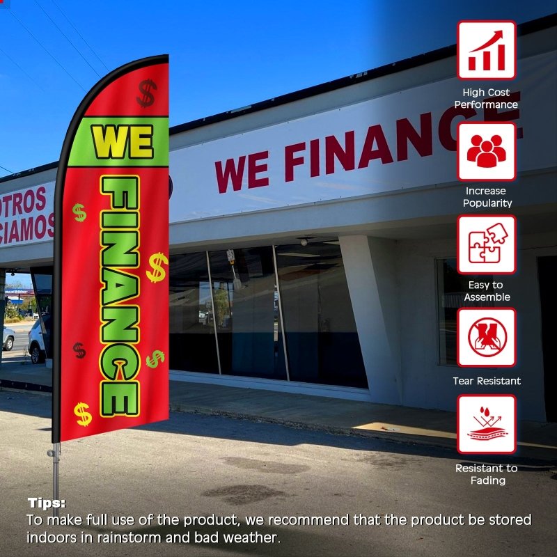 8FT We Finance Banner Feather Flag with Stainless Steel Pole Kit(2m flag set)