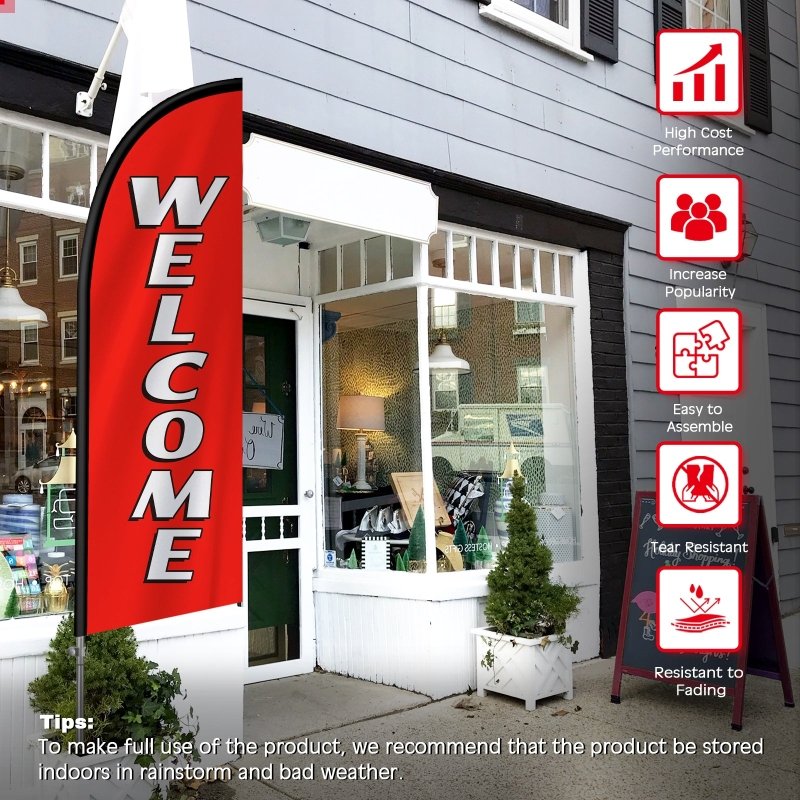 8FT Welcome 01 Banner Feather Flag with Stainless Steel Pole Kit(2m flag set)