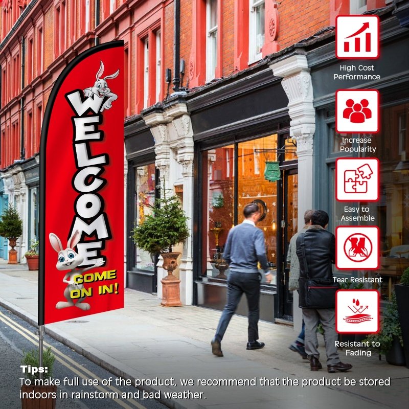 8FT Welcome 02 Banner Feather Flag with Stainless Steel Pole Kit(2m flag set)