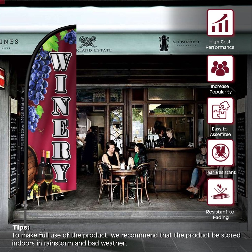 8FT Winery Feather Flag with Stainless Steel Pole Kit(2m flag set)