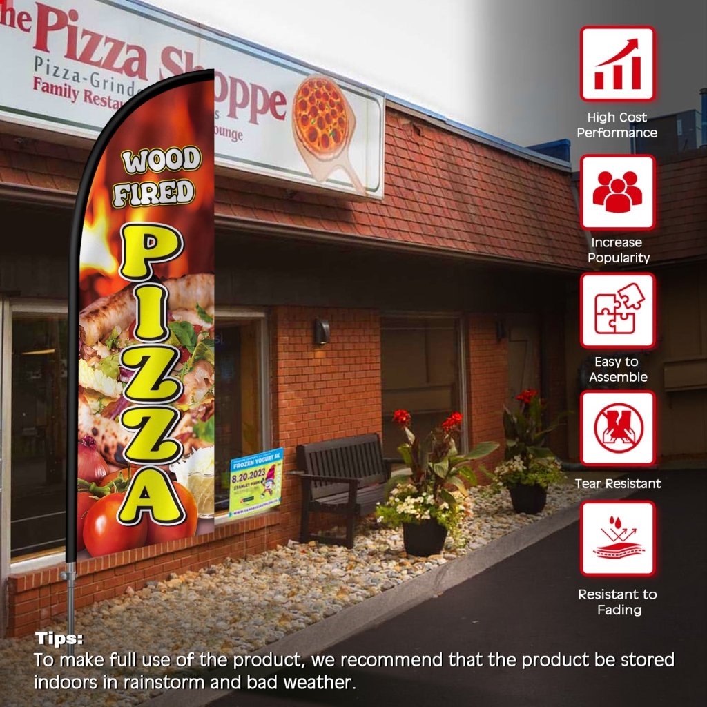 8FT Wood Fired Pizza Feather Flag with Stainless Steel Pole Kit(2m flag set)