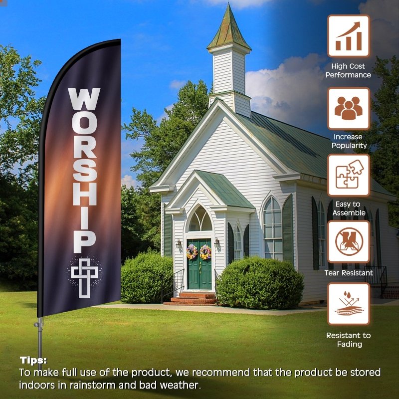 8FT Worship Banner Feather Flag with Stainless Steel Pole Kit(2m flag set)