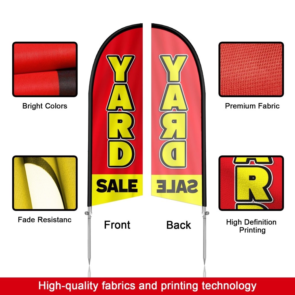 8FT Yard Sale Red Banner Feather Flag with Stainless Steel Pole Kit(2m flag set)