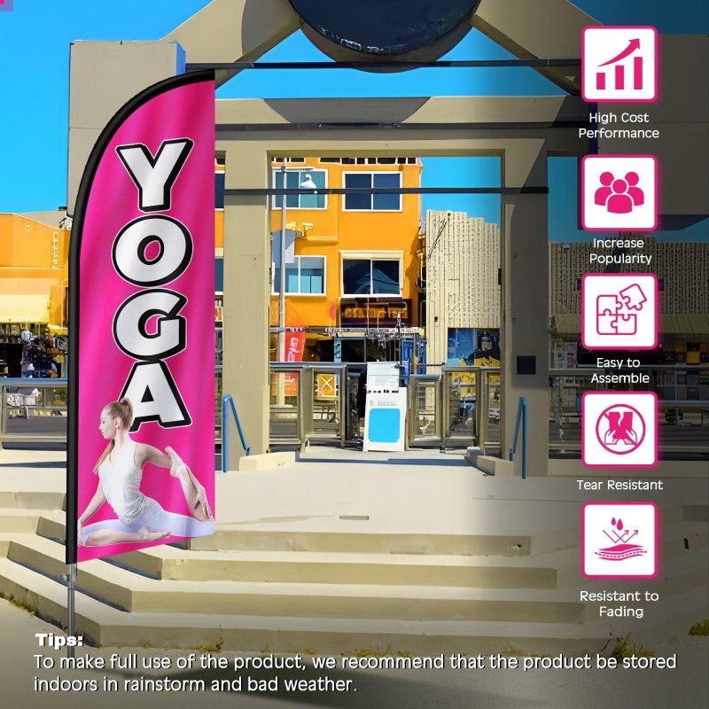 8FT Yoga Banner Feather Flag with Stainless Steel Pole Kit(2m flag set)