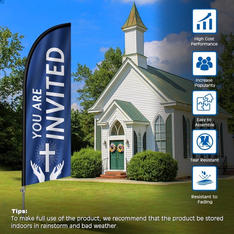 8FT You Are Invited Banner Feather Flag with Stainless Steel Pole Kit(2m flag set)