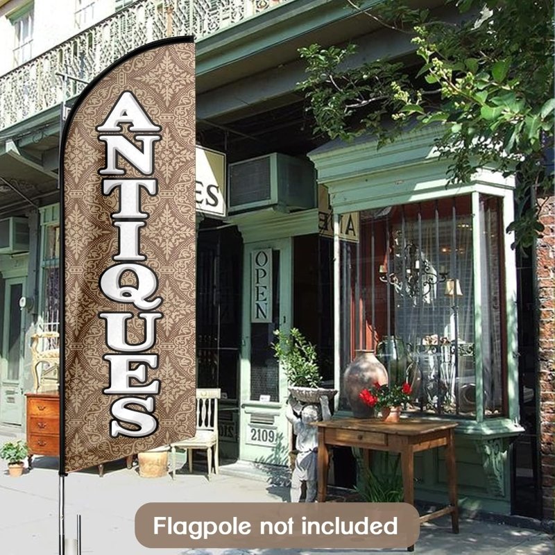 Antique Store Signs - 11FT Antiques Advertising Swooper Feather Flag Fit 15FT Flagpole(Flagpole Not Included 4.3)