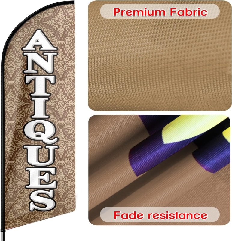 Antique Store Signs - 11FT Antiques Advertising Swooper Feather Flag Fit 15FT Flagpole(Flagpole Not Included 4.3)