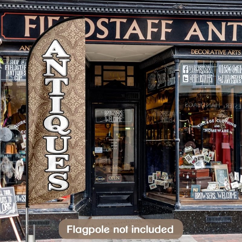 Antique Store Signs - 11FT Antiques Advertising Swooper Feather Flag Fit 15FT Flagpole(Flagpole Not Included 4.3)