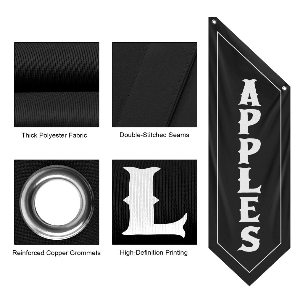 Apples Open Flag, Double - Sided Fabric Banner – Black (Flag Only)