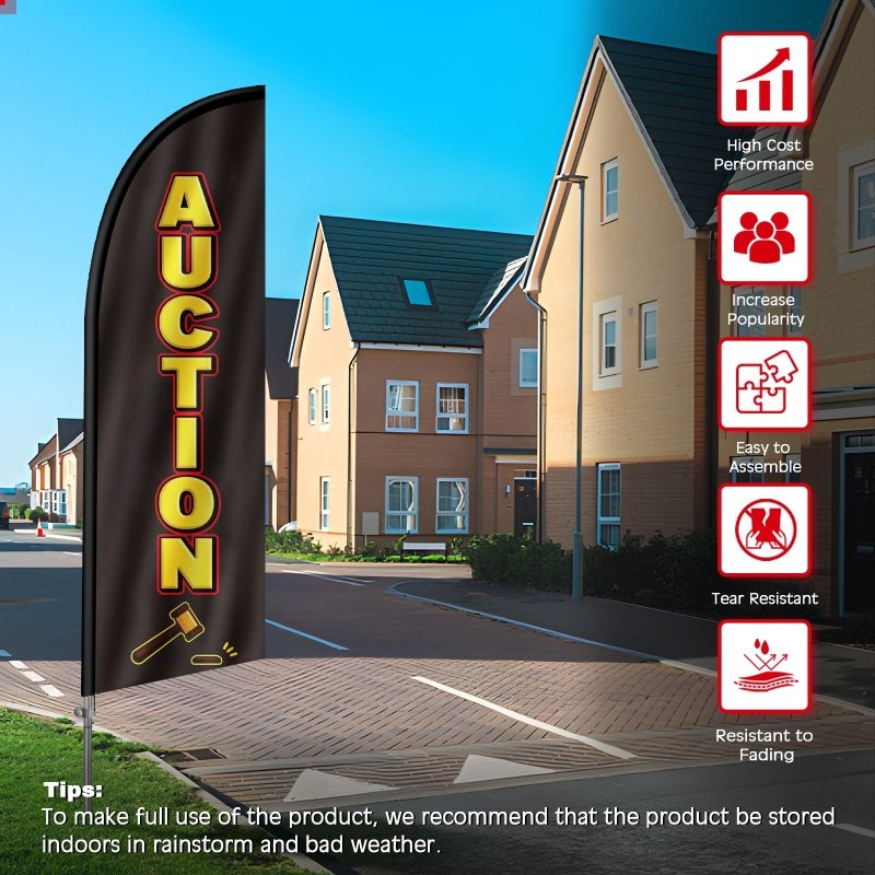 Auction Sign - 8FT Auction Feather Flag with Stainless Steel Pole Kit(2m flag set)