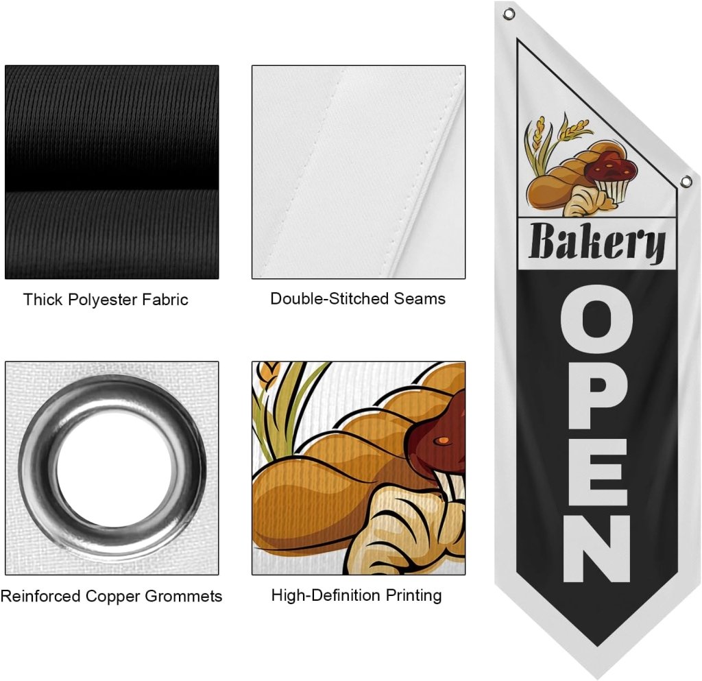 Bakery Black Open Flag, Double - Sided Three - ply (No Pole)
