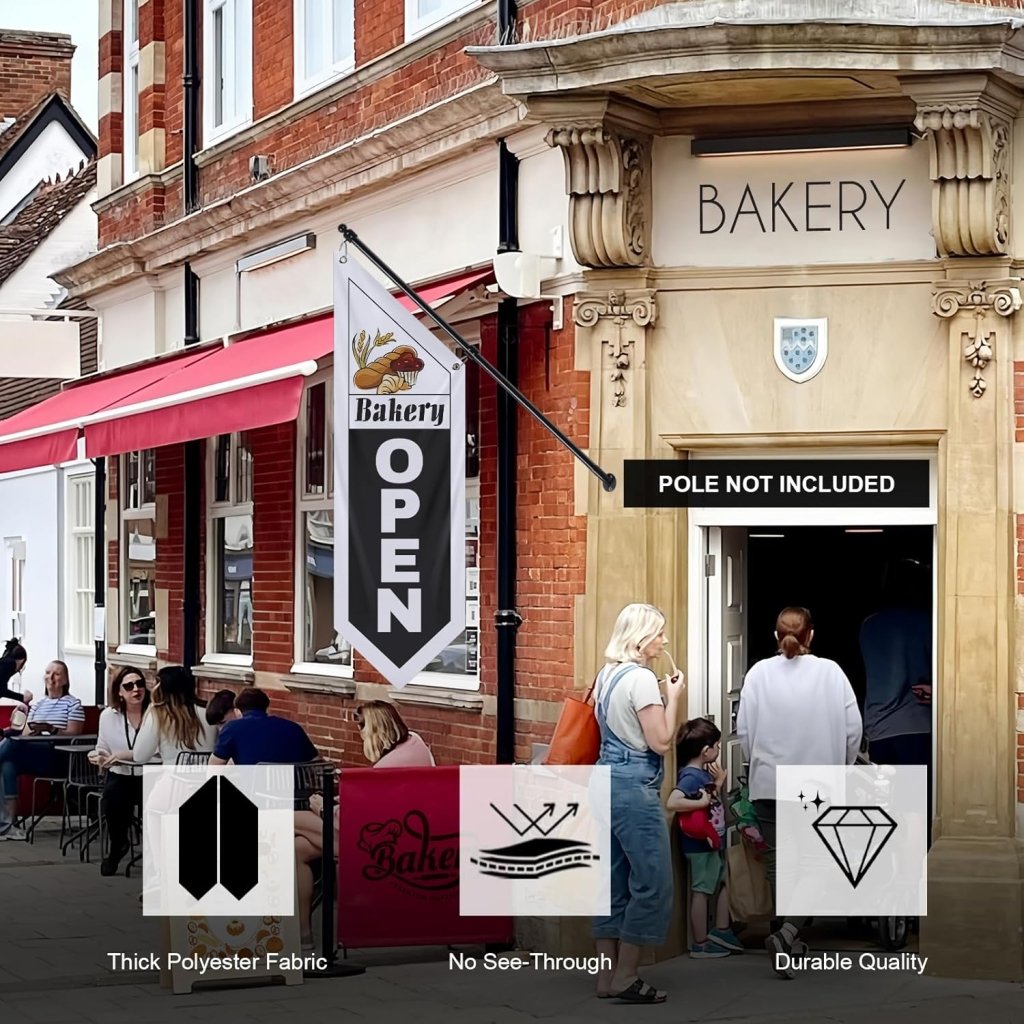 Bakery Black Open Flag, Double - Sided Three - ply (No Pole)