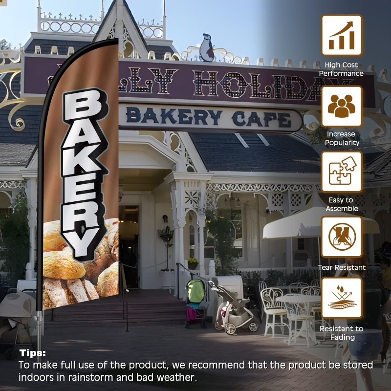 Bakery Sign - 8FT Bakery Banner Feather Flag with Stainless Steel Pole Kit(2m flag set)