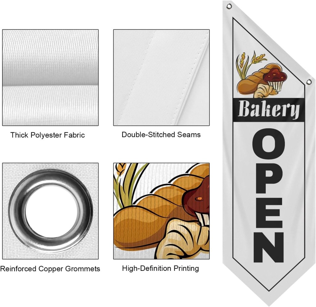 Bakery White Open Flag, Double - Sided Three - ply (No Pole)