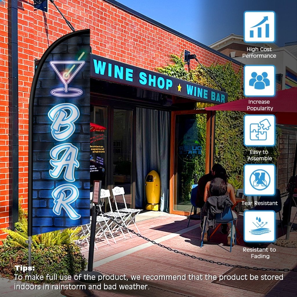 Bar Flag - 8FT Bar Banner Feather Flag with Stainless Steel Pole Kit(2m flag set)