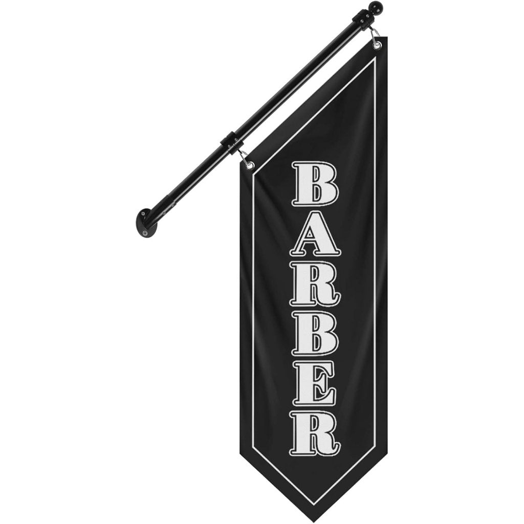 Barbershop Flag, Double - Sided Three - ply Hanging Open Sign with Pole and Mounting Kit（Black - B）