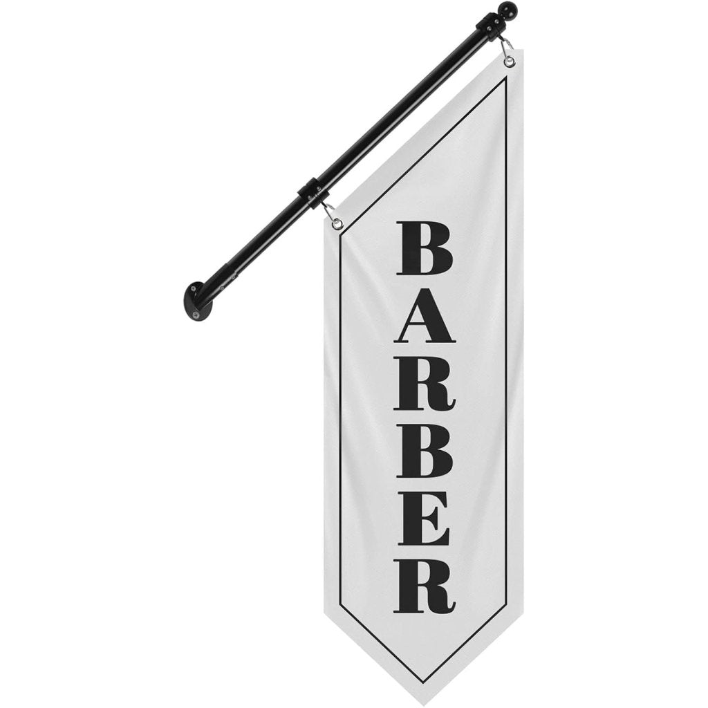 Barbershop Flag, Double - Sided Three - ply Hanging Open Sign with Pole and Mounting Kit（White - B）