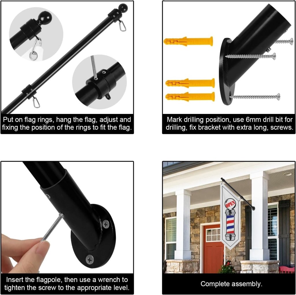 Barbershop Flag, Double - Sided Three - ply Hanging Open Sign with Pole and Mounting Kit（White - B）