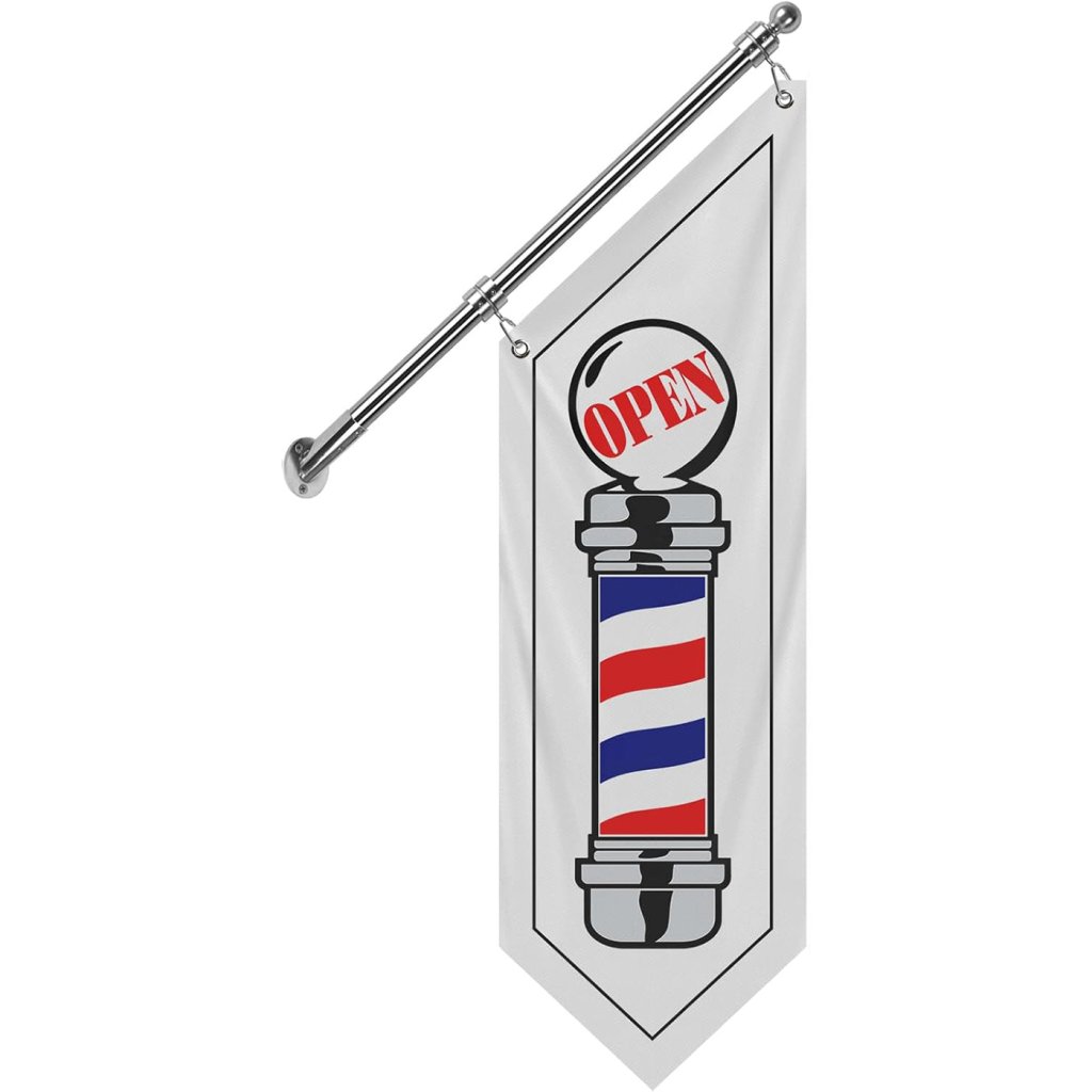 Barbershop Flag, Double - Sided Three - ply Hanging Open Sign with Pole and Mounting Kit（White - W）