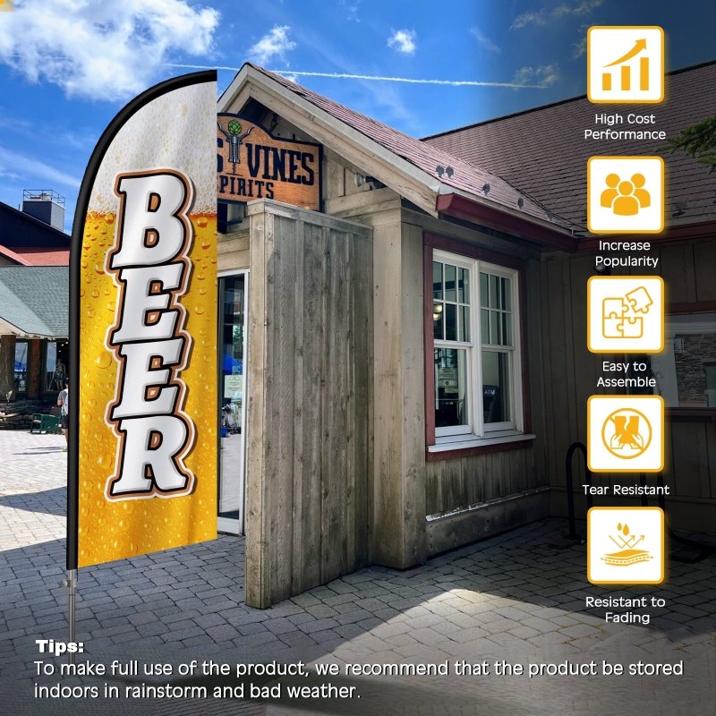 Beer Flag - 8FT Beer Banner Feather Flag with Stainless Steel Pole Kit(2m flag set)