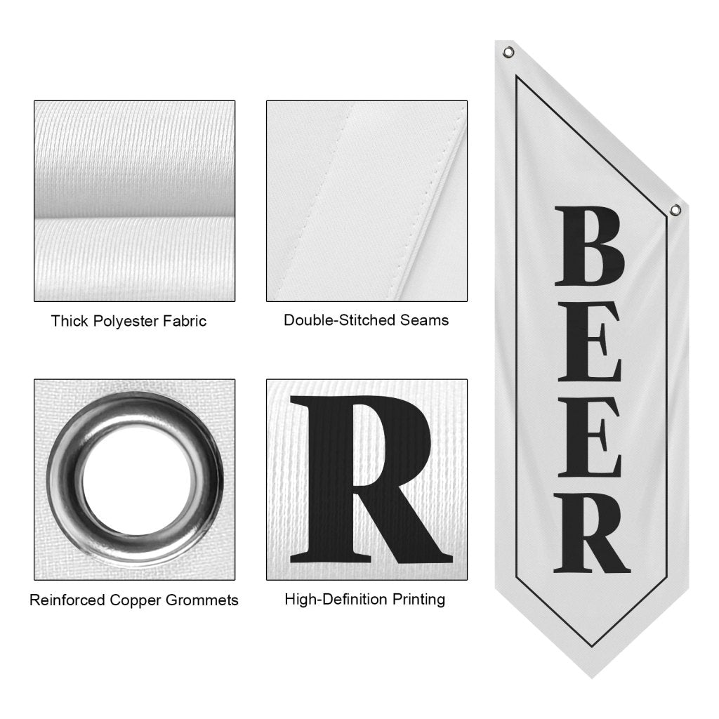 Beer Open Flag, Double - Sided Hanging Outdoor Banner for Bar, White (No Pole)