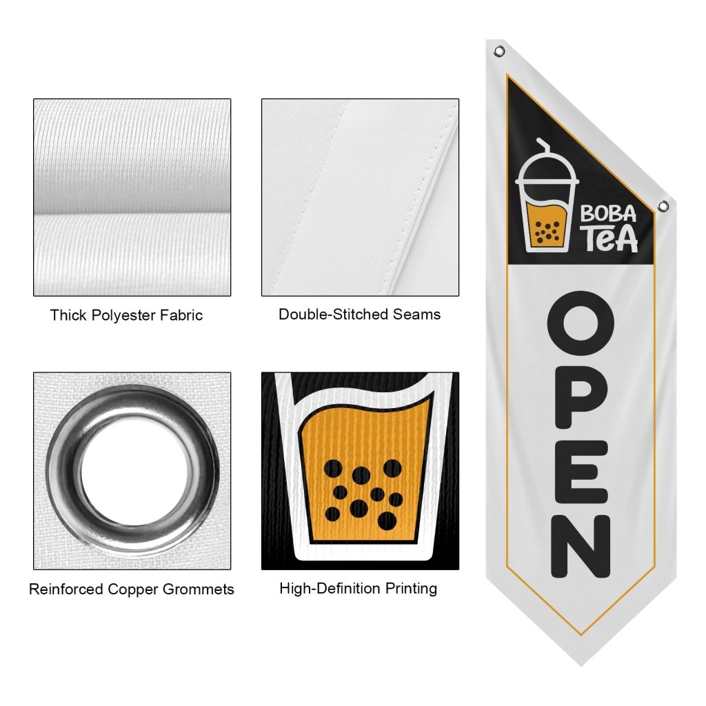 Boba Tea Open Vintage Flag Banner Only, White
