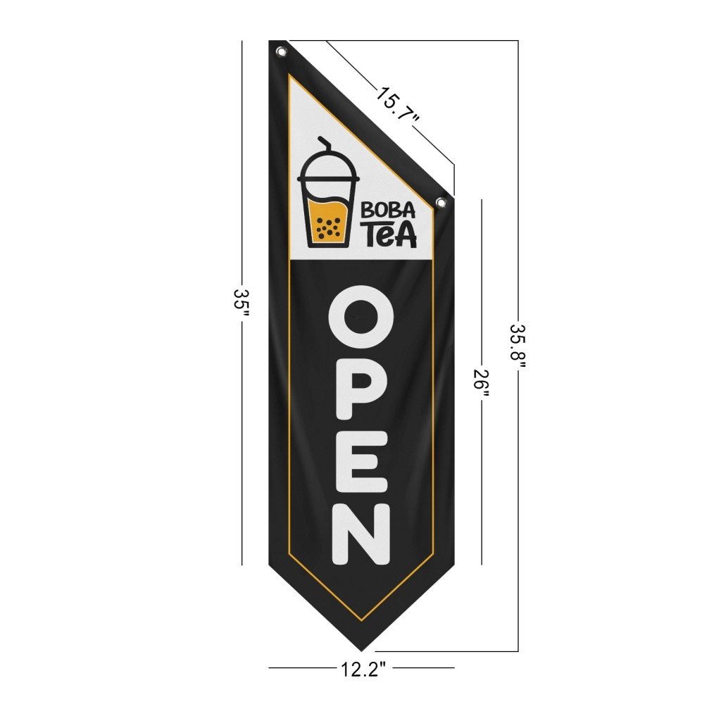 Boba Tea "Open" Vintage - Style Flag Banner (Flag Only) — Black