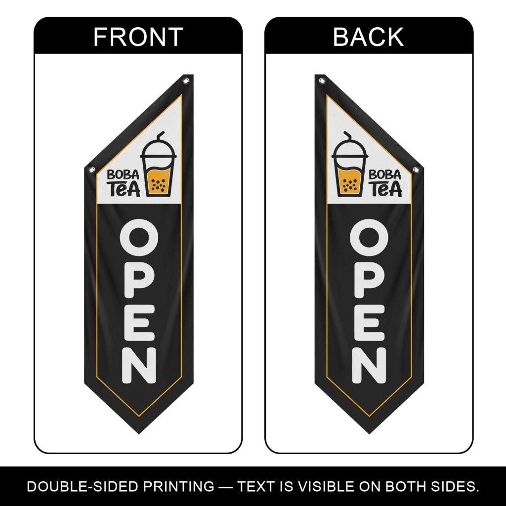Boba Tea "Open" Vintage - Style Flag Banner (Flag Only) — Black