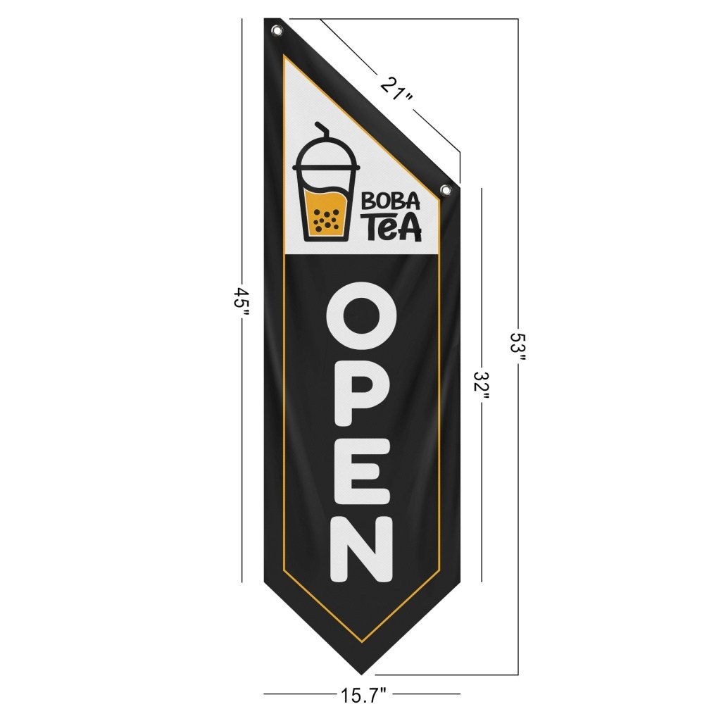 Boba Tea "Open" Vintage - Style Flag Banner (Flag Only) — Black