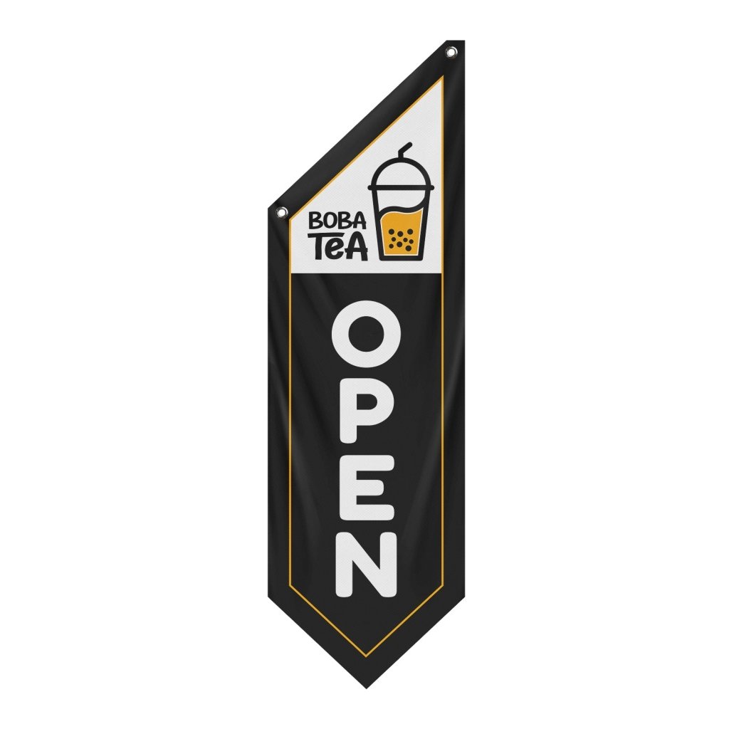 Boba Tea "Open" Vintage - Style Flag Banner (Flag Only) — Black