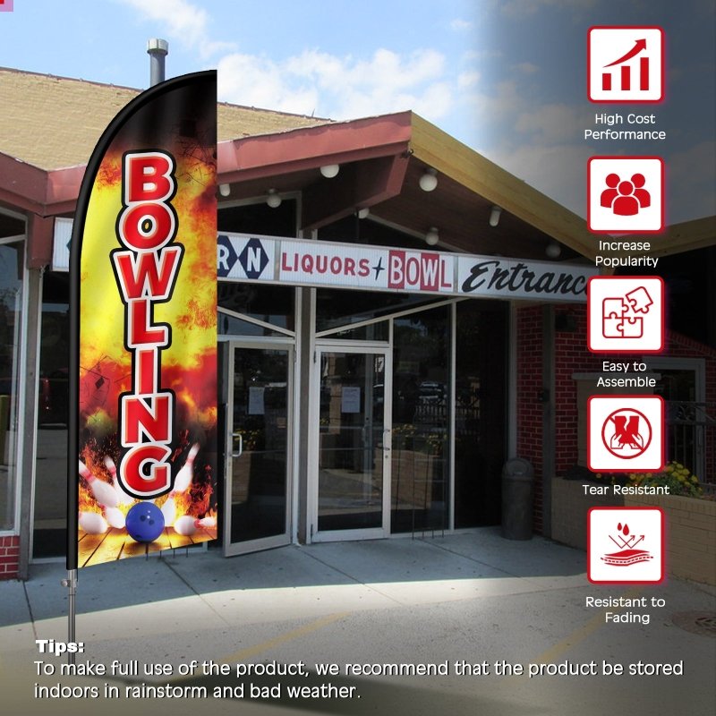 Bowling Flag - 8FT Bowling Banner Feather Flag with Stainless Steel Pole Kit(2m flag set)