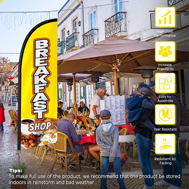 Breakfast Flag - 8FT Breakfast Shop Yellow Feather Flag with Stainless Steel Pole Kit(2m flag set)