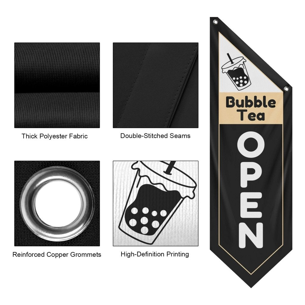 Bubble Tea Open Flag Only Double Sided, Black