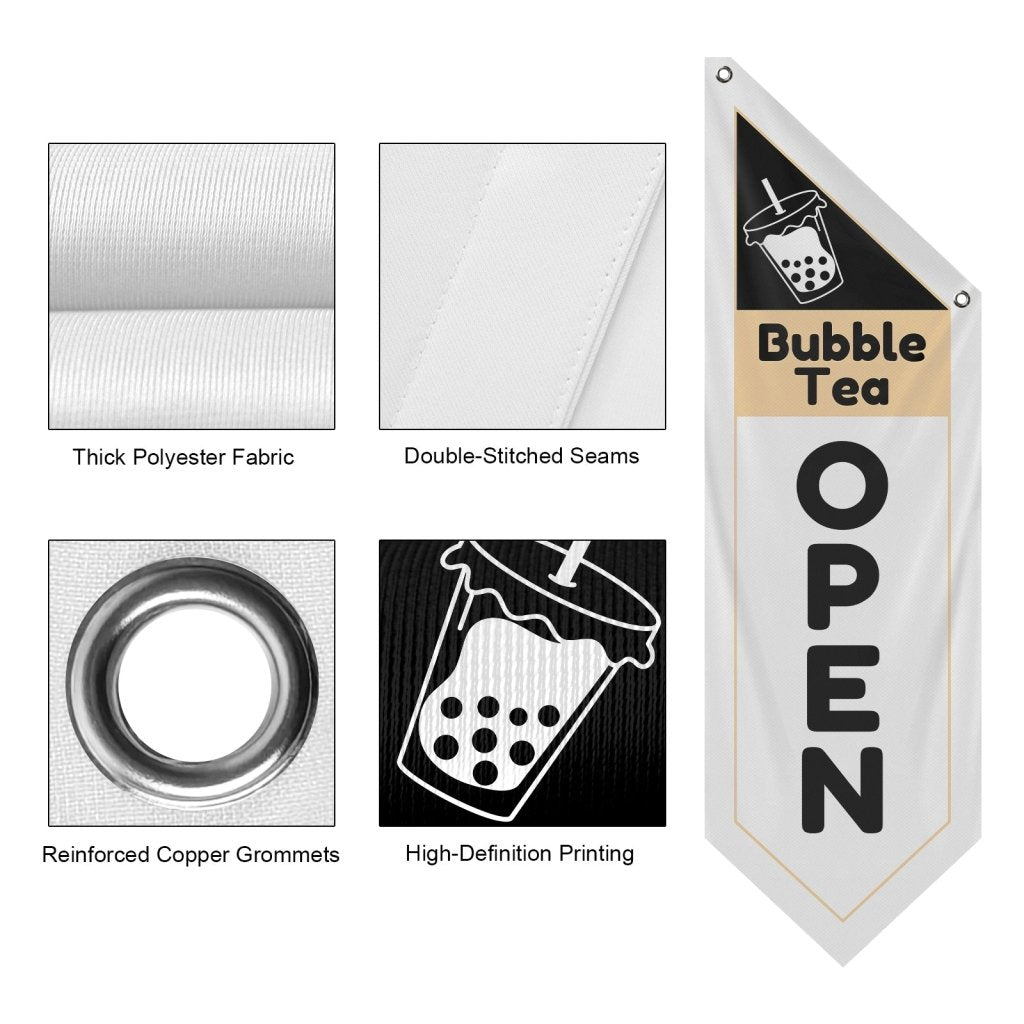 Bubble Tea Open Flag Only Double Sided, White
