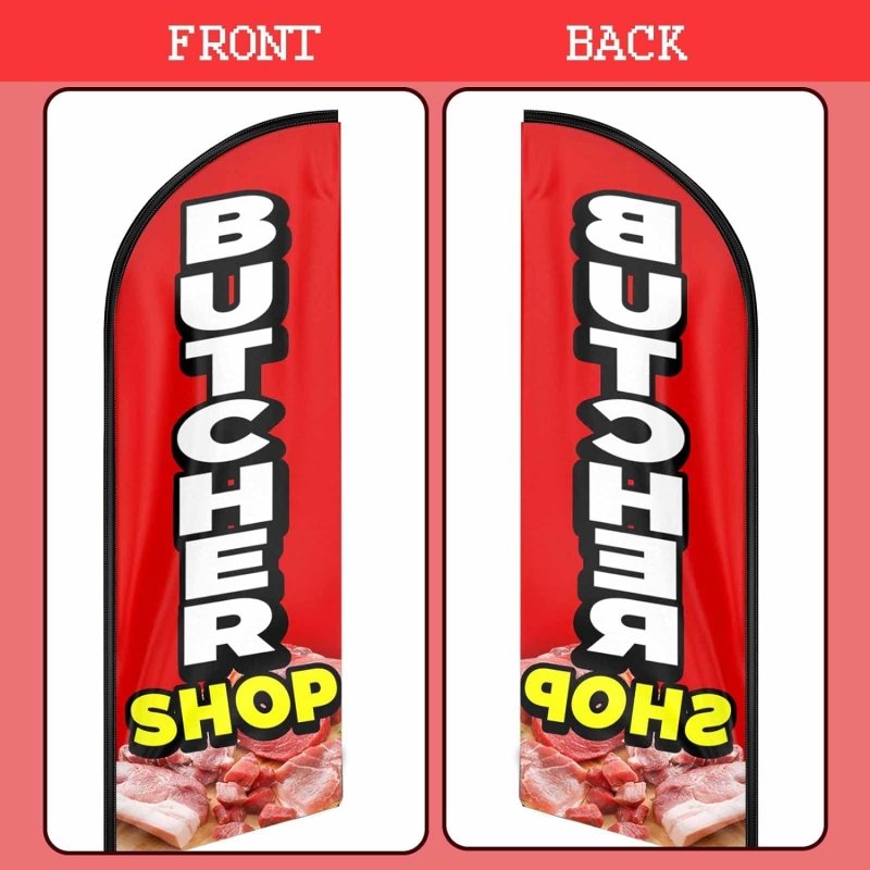 Butcher Shop Sign - 11FT Butcher Shop Polyester Swooper Flag with Flagpole/Ground Stake(3.4m)