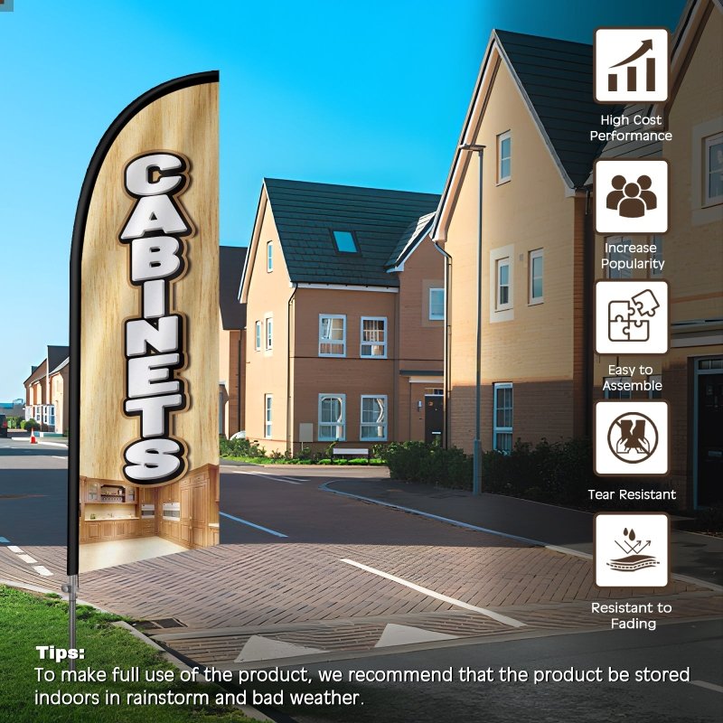 Cabinet Sign - 8FT Cabinets Banner Feather Flag with Stainless Steel Pole Kit(2m flag set)