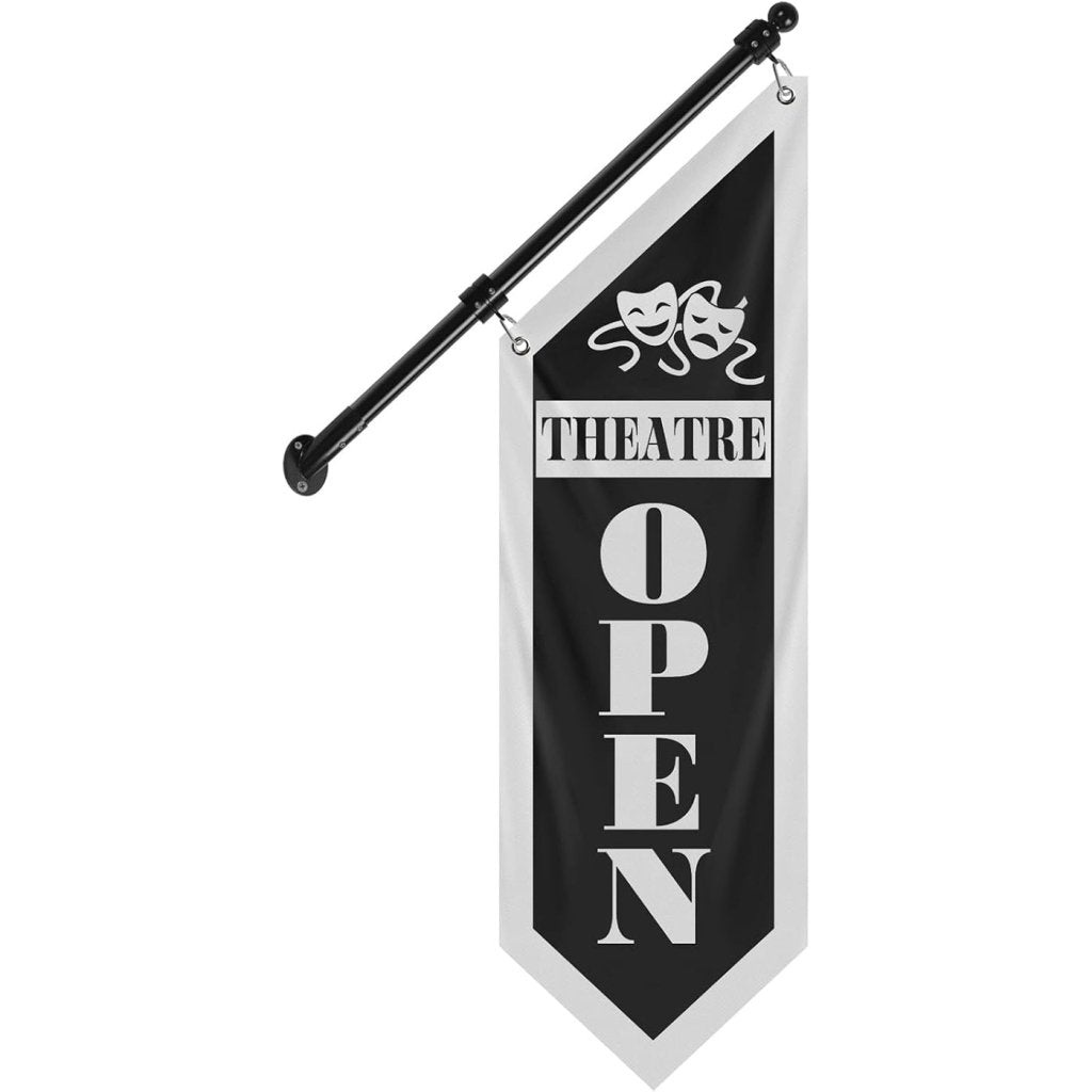 Cafe Open Flag, Double - Sided Three - ply Hanging Open Sign with Pole and Mounting Kit (Black - B)