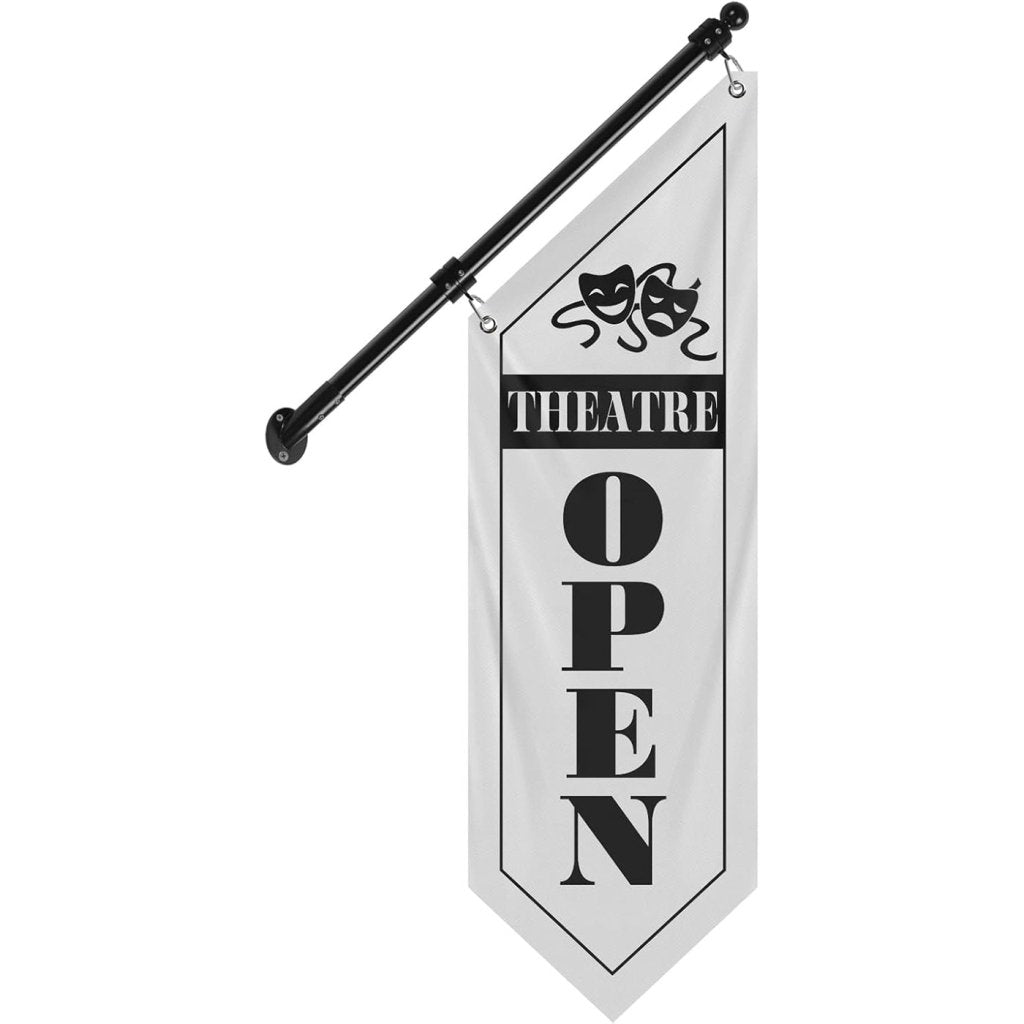 Cafe Open Flag, Double - Sided Three - ply Hanging Open Sign with Pole and Mounting Kit (White - B)